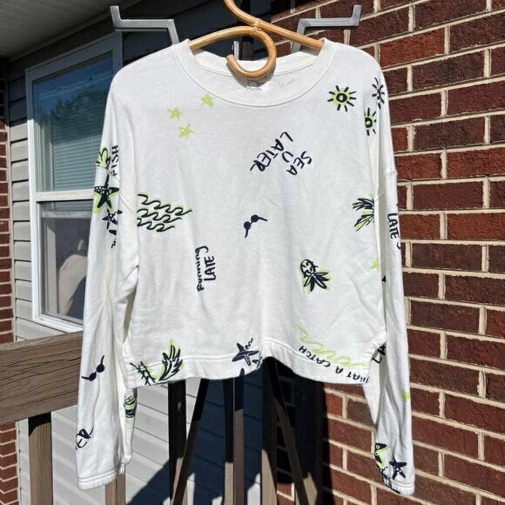 Offline By Aerie Sea U Later White Printed Crewneck Women's Small